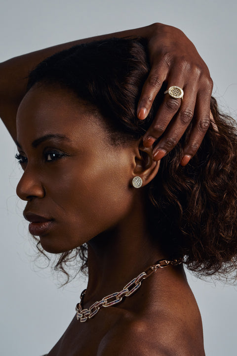 Golden Mosaic Oval Earrings